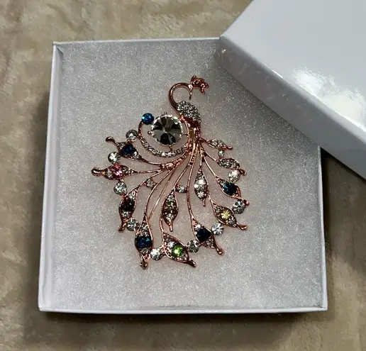 Elegant Multicolor Peacock Brooch Gold