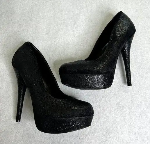 Brash  Black Sparkly Pump Heels