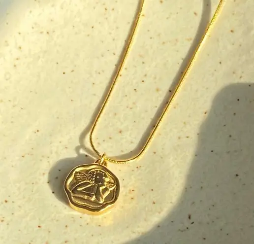 Habitat Handmade gold tone stainless steel Angel cherub goth cute chic necklace👼💗