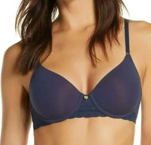 Natori Women's Bliss Perfection Lined Contour Underwire Bra Navy Blue Size 34DD
