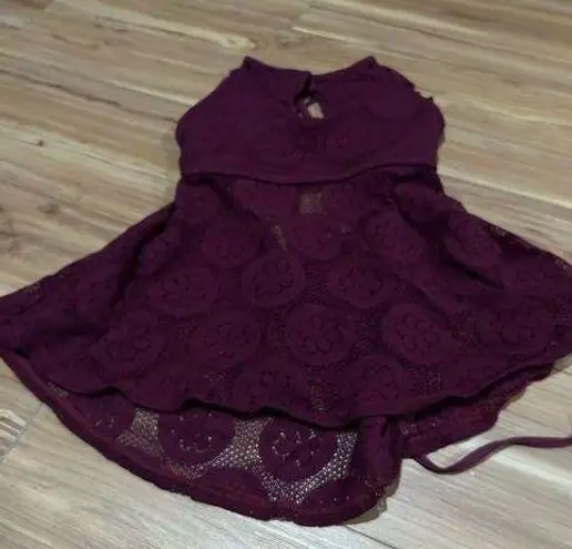 Cole of California Tankini Sheer Lace Maroon Halter Swim Top Size Medium Red