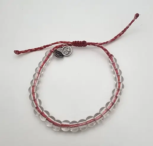 4Ocean Red & Pink Cord & Clear Glass Beads Adjustable Bracelet Red