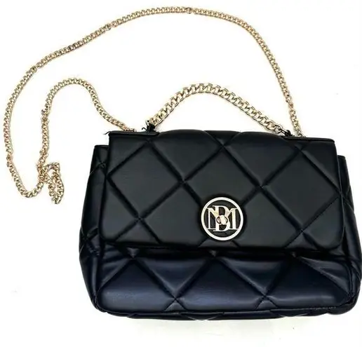 Badgley Mischka Black Diamond Quilted Puffer Front Lock Shoulder Bag Purse