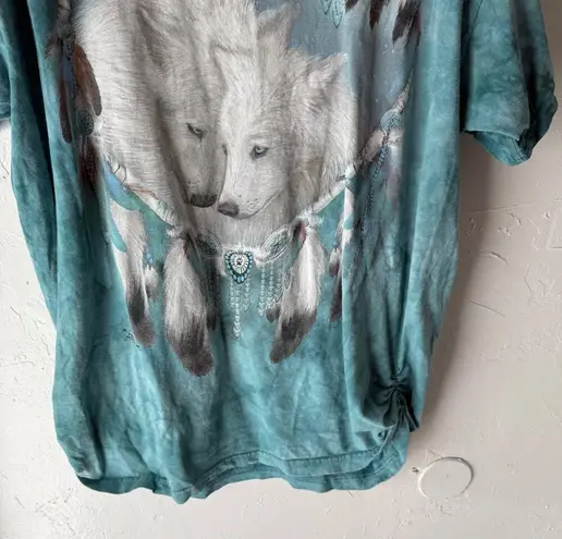 The Mountain XL Wolf Native Tribal Feather Teal Dream Catcher Oversized T Shirt
