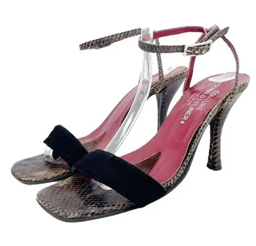Vintage Donald J Pliner Couture Snakeskin Ankle Wrap Strappy Sandals Size 8.5 Black