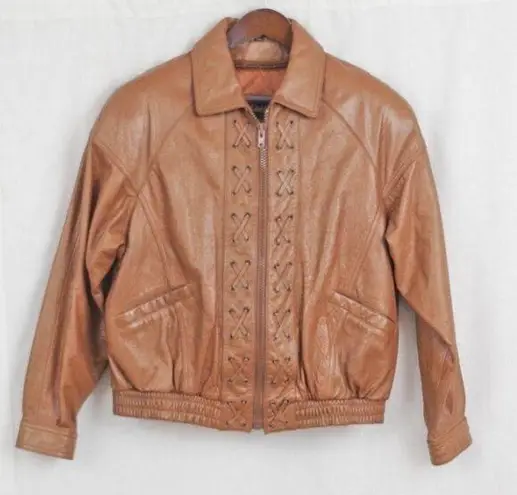 Vintage Brown Leather Insulated Stitch Detailed Jacket Large