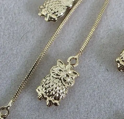 Gold Filled Huggie Hoop Earrings Dangle Owl Charms