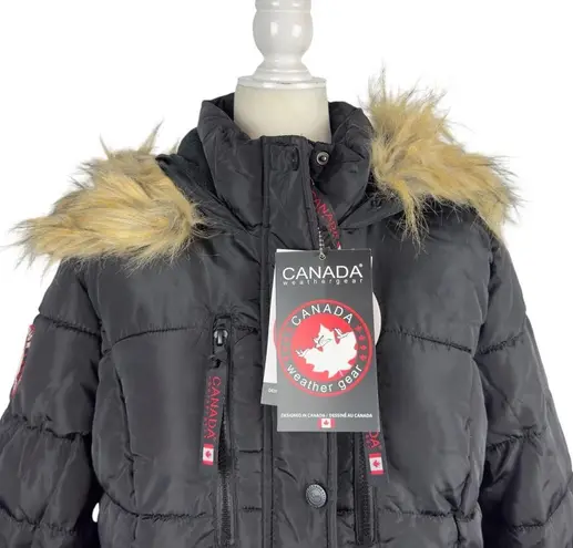 New Canada Weathergear Parka Jacket Coat Heavyweight Faux Fur Hood Black Size L Size L