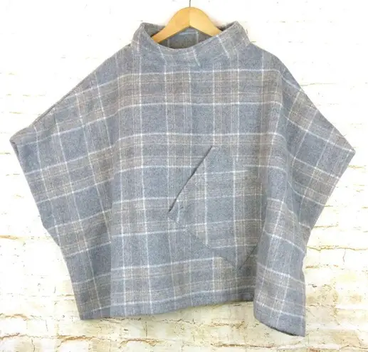 One World World Market Poncho One Size Cecil Gray Brushed Plaid Funnel Neck Lounge Pocket