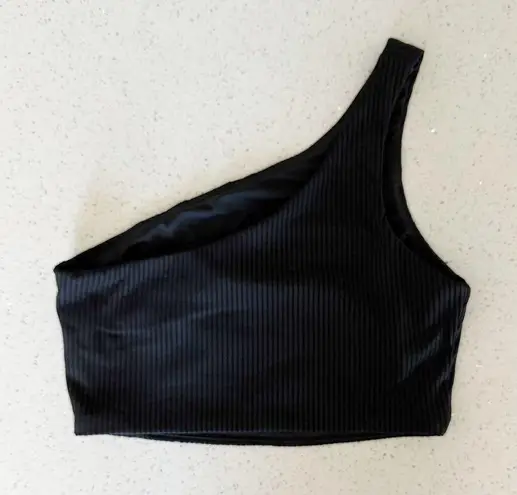 Madewell  Womens Bikini Top Ribbed One-Shoulder Longline Swim UPF 50 Black Size M