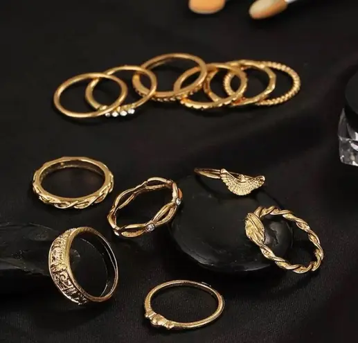 12Pc Midi Finger Knuckle Stack Ring Set Gold