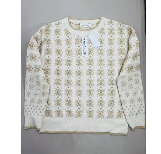Workshop Republic Clothing NWT Womens Sweater Size M Fair Isle Cream Gold Cozy