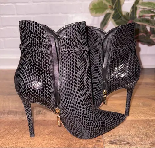 Schutz Bette Heeled Ankle Booties Croc Elegant Black Stiletto Ankle Boots
