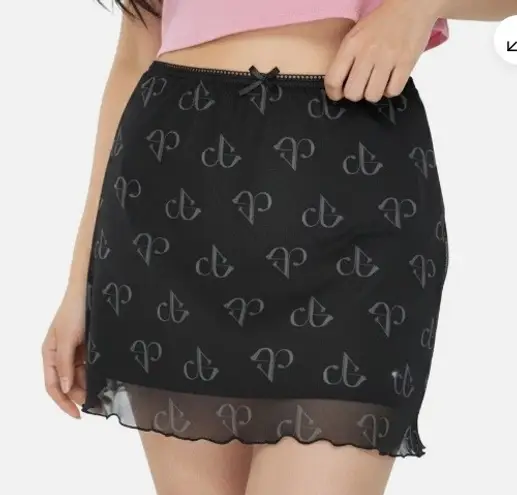 Women's BLACKPINK x H&M Mesh Mini Skirt Medium Black Monogram Lace Trim Y2K - Image 1