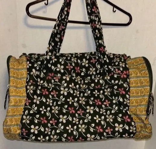 GREEN YELLOW FLORAL QUILTED DUFFLE BAG 2 HANDLES CROSSBODY STRAP LUGGAGE STRAP