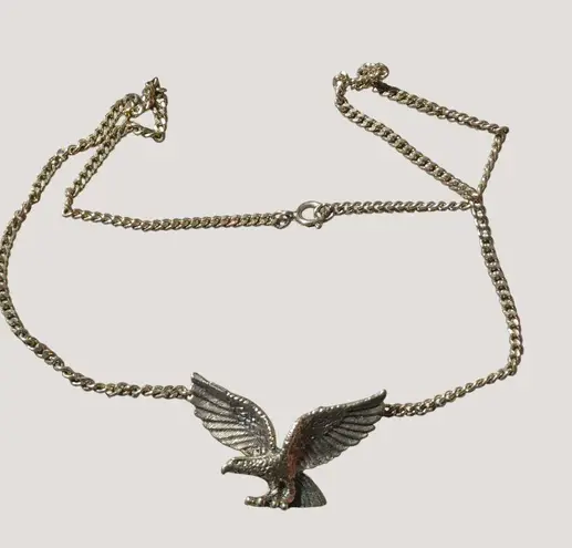 Eagle Flying Pendant 18 Inch Necklace Avon Gold Tone Cuban Style Chain Vintage