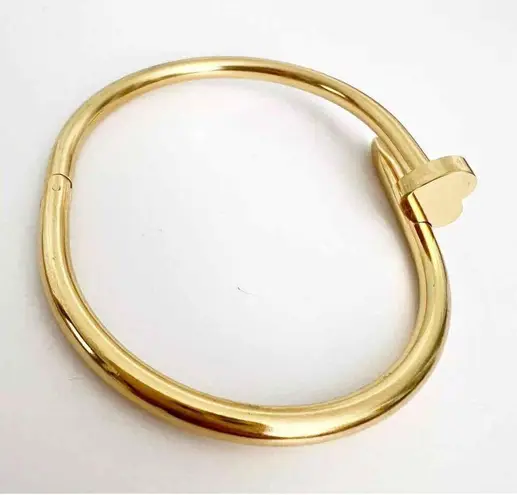 18K Gold Plated Stainless Steel Heart Nail Bangle Bracelet Womens Jewelry NWT