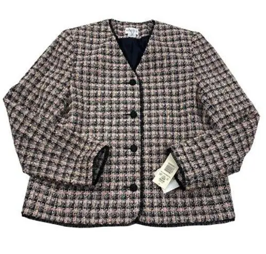 Koret Old Money Editorial Romantic Blazer Jacket size 10 Pink Black Lace Trim