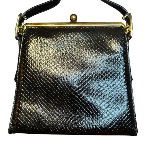 Vintage Town & Country Purse Womens Faux Snakeskin Structured Top Handle 60s Han