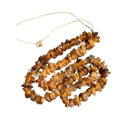Vintage Raw Unpolished Dark Honey Baltic Amber Chips Necklace Jewelry Orange