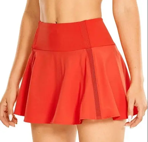 CRZ Yoga Red High Waisted Tennis Mini Pleated Skirt Spandex Inner Shorts Skort