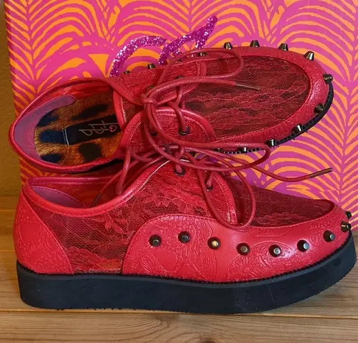 Iron fist NEW! Lovelace Your Face RED Lace Studded Platform Creepers Size 36/5