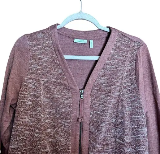 LOGO Lounge Cardigan Womens Medium Multicolor Lace Hem Stretch Zippered Sweater