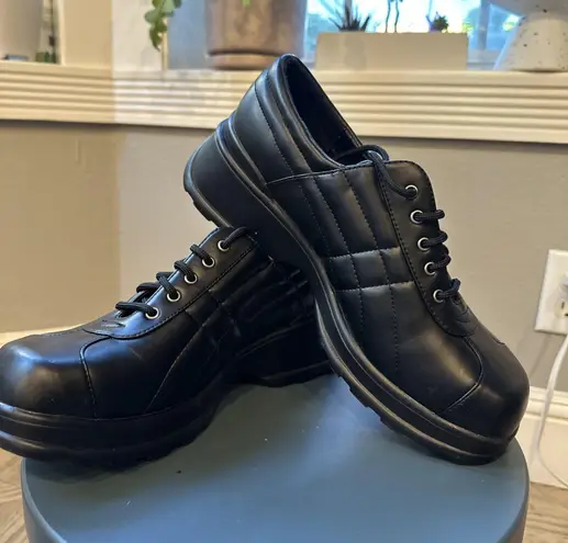 l.e.i. Vintage 90s Black Chunky Platform Lace Up Quilted Shoes Square Toe Y2K Size 10