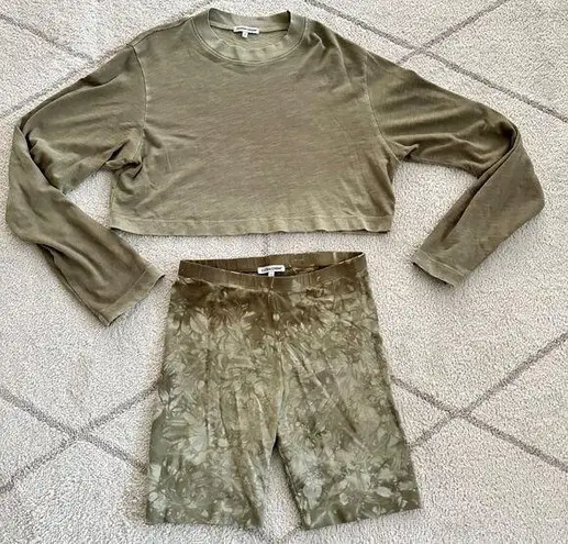 Cotton Citizen Olive Green Tie-Dye Crop Top & Bike Shorts Set Sz S