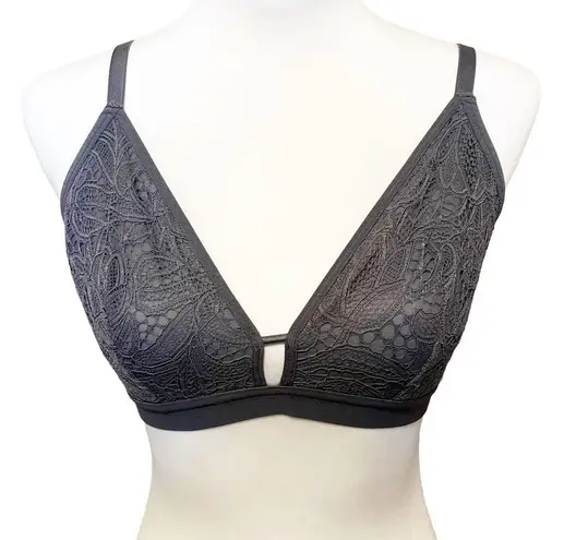 Lively Floral Lace Keyhole Busty Bralette No Wire Gray Size 1 (32DD, 33D/DD)