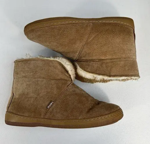 Lamo Women's 9 Suede Bootie Slippers Chestnut Shearling Sherpa Ankle Cozy Warm Brown