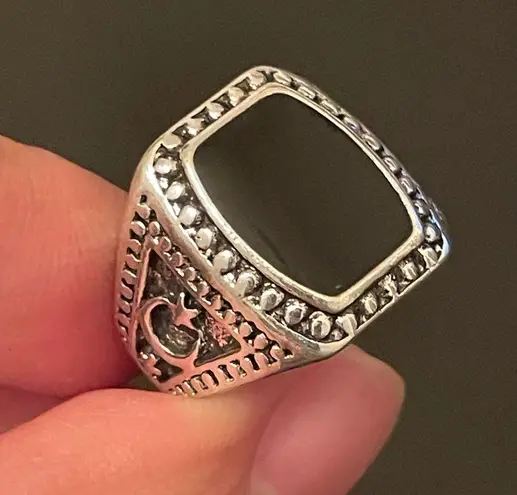 S925 silver natural obsidian ring size 9