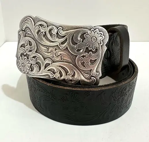 🆕 NWOT Belts.com Western Belt with Floral Engraved Buckle