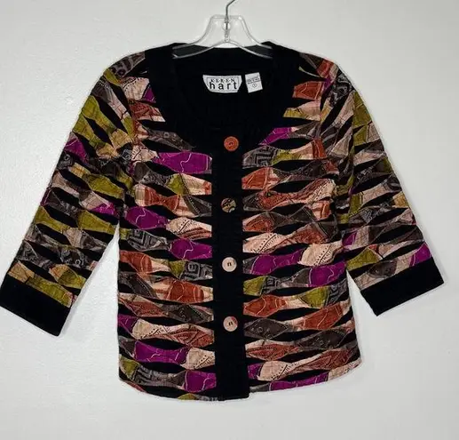 Vintage Keren Hart Patchwork Pink Orange Fall Autumn Jacket Size S Black