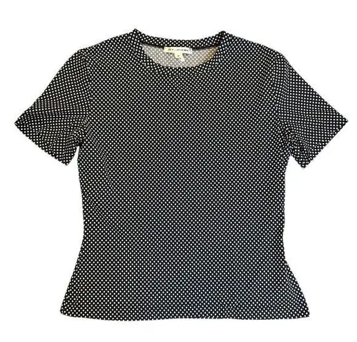 St. John Navy Blue Polka Dot Short Sleeve Stretch Women's Top T Shirt MEDIUM