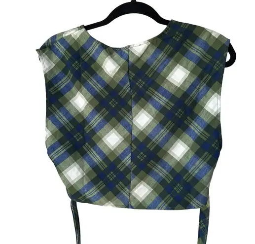We Wore What tie back wrap top vintage plaid ywk basil multi large
