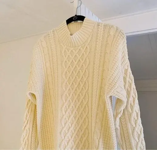 Minnie Rose Cotton Cableknit Turtleneck Sweater Off White/Cream Size S