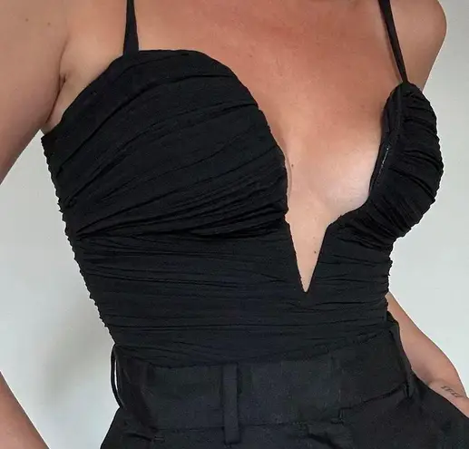 Cutout Corset Bodysuit Black Size L