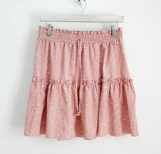 Pink White Dot elastic Waist Lightweight Mini Skirt sz Medium