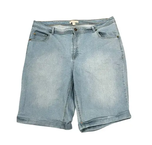 Woman Within Plus 18W Light Wash Bermuda Denim Jean High Rise Shorts