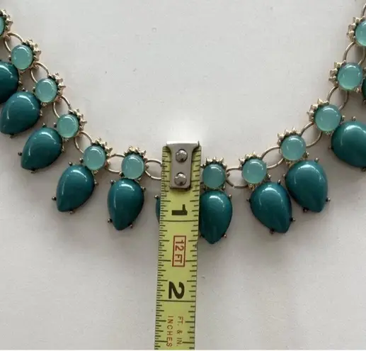 Women's Blue Water Drop Charm Beaded Gold Chain Pendant Necklace Sz 21”