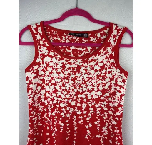 Nina Leonard Womens XS Red & White Sleeveless Floral Knit Top