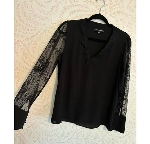 Catherine Malandrino Elegant Black Lace Sleeve Blouse L