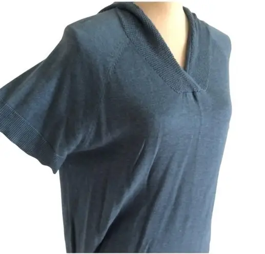 Lilla P Hooded Short Sleeve Blue Pullover Size S