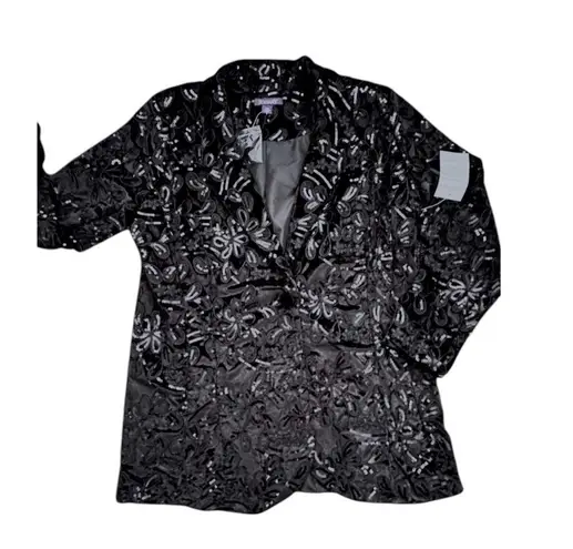 Roaman’s Roaman's Sequin Blazer Black Floral Statement Party Glam Plus Size 18W