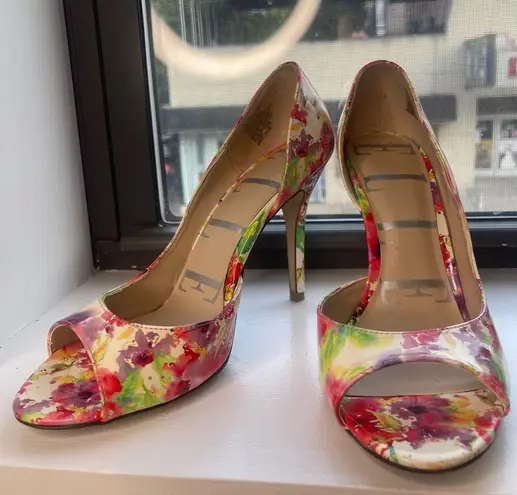 Elle Vibrant Floral Dorsay Peep-Toe Heels