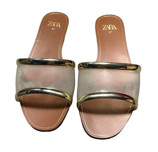 ZARA  Gold & Vinyl Open Toed Sandals 37