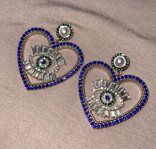 Heart Rhinestone Drop Earrings Multiple