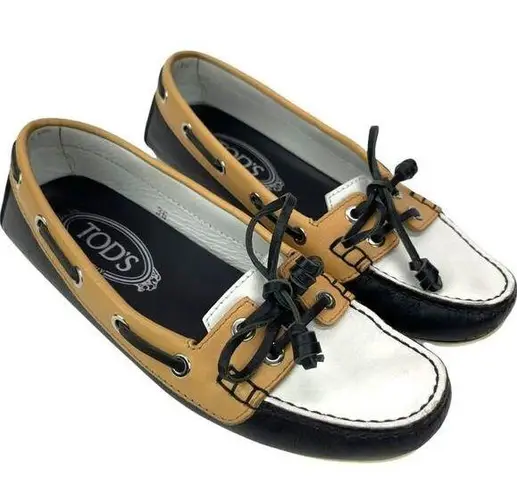 Tod's Color block Leather Lace & Bow Driving Shoes Topsiders Moccasins Size 36