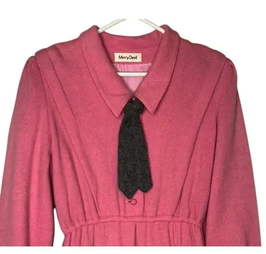 Vintage Retro 40's Pink Angora dress removable gray tie Merry Devil size Medium
